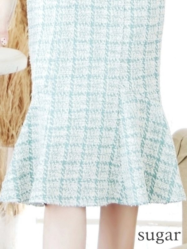 画像11: Lサイズあり【VANESSA HEART / ヴァネッサハート】【OF05】 チェック柄/ ストレッチ/ パフスリーブ/ 半袖/ 袖あり/ ひざ丈/ 裾フリル/ マーメイド/ ミディアムドレス/ キャバドレス