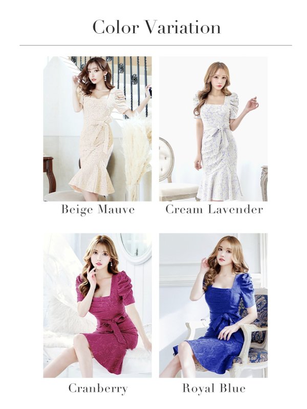 画像33: Lサイズあり【VANESSA HEART / ヴァネッサハート】【OF05】マーメイド/ レース/ リボン/ パフスリーブ/ 袖あり/ タック/ フリルテール/ 膝丈/ ワンピース/ ミディアムドレス/ キャバドレス