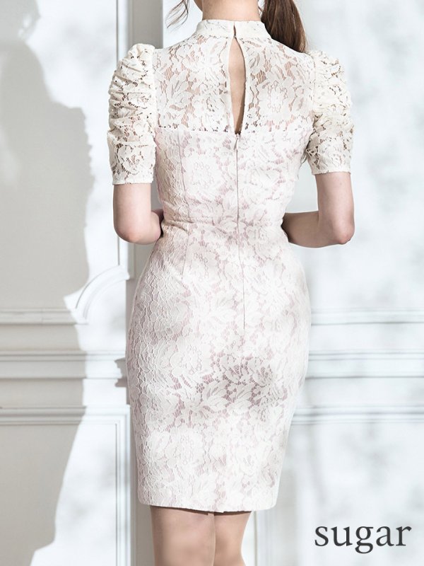 画像23: Lサイズあり【VANESSA HEART / ヴァネッサハート】【OF05】総レース/ ネックリボン/ 半袖/ 袖あり/ タイト/ ミディアムドレス/ キャバドレス