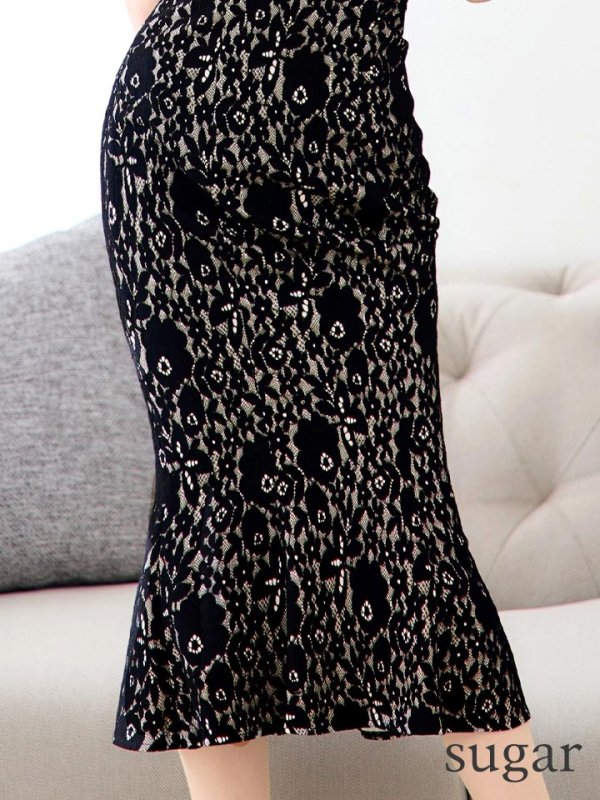 画像33: Lサイズあり【VANESSA HEART / ヴァネッサハート】【OF05】 パール/ フラワーレース/ ボートネック/ パフスリーブ/ 半袖/ 袖あり/ ひざ丈/ マーメイド/ ミディアムドレス/ キャバドレス