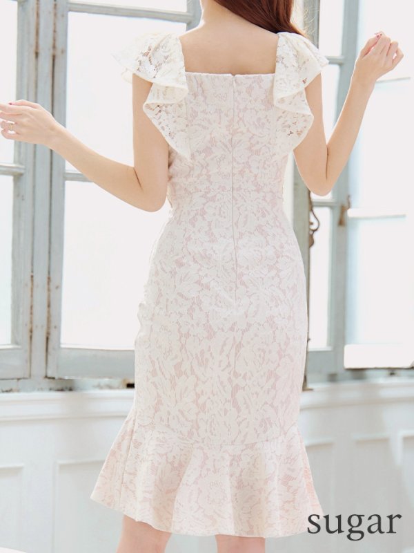 画像30: Lサイズあり【VANESSA HEART / ヴァネッサハート】【OF05】 マーメイド/ フラワーレース/ フリル/ ワンカラー/ シアー/ タイト/ 膝丈/ ミディアムドレス/ キャバドレス