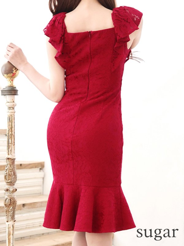 画像12: Lサイズあり【VANESSA HEART / ヴァネッサハート】【OF05】 マーメイド/ フラワーレース/ フリル/ ワンカラー/ シアー/ タイト/ 膝丈/ ミディアムドレス/ キャバドレス