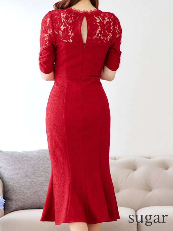 画像20: Lサイズあり【VANESSA HEART / ヴァネッサハート】【OF05】 パール/ フラワーレース/ ワンカラー/ 半袖/ 袖あり/ マーメイド/ ミディアムドレス/ キャバドレス