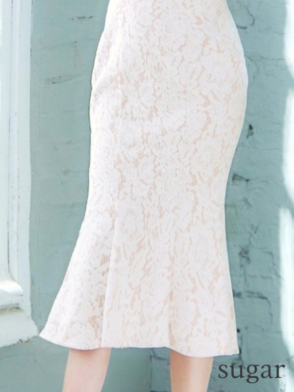 画像11: Lサイズあり【VANESSA HEART / ヴァネッサハート】【OF05】 パール/ フラワーレース/ ワンカラー/ 半袖/ 袖あり/ マーメイド/ ミディアムドレス/ キャバドレス