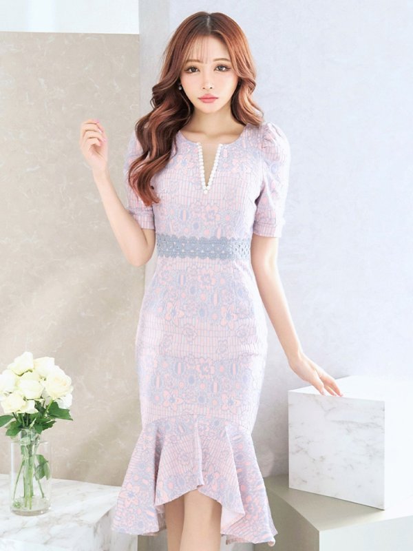 画像35: Lサイズあり【VANESSA HEART / ヴァネッサハート】【OF05】 総レース/ パール/ マーメイド/ 袖あり/ 半袖/ 膝丈/ ミディアムドレス/ キャバドレス