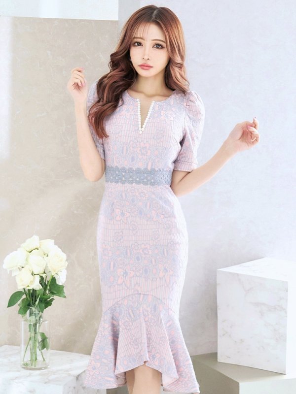 画像35: Lサイズあり【VANESSA HEART / ヴァネッサハート】【OF05】 総レース/ パール/ マーメイド/ 袖あり/ 半袖/ 膝丈/ ミディアムドレス/ キャバドレス