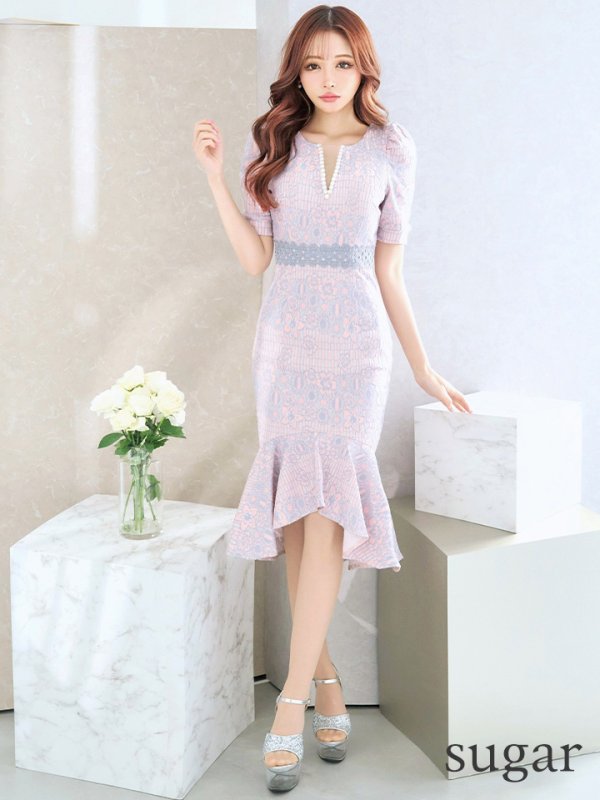 画像38: Lサイズあり【VANESSA HEART / ヴァネッサハート】【OF05】 総レース/ パール/ マーメイド/ 袖あり/ 半袖/ 膝丈/ ミディアムドレス/ キャバドレス