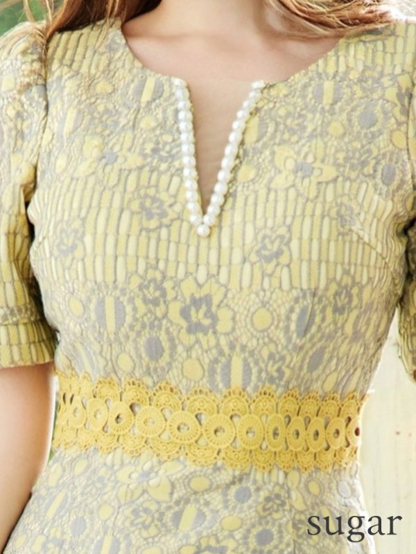 画像20: Lサイズあり【VANESSA HEART / ヴァネッサハート】【OF05】 総レース/ パール/ マーメイド/ 袖あり/ 半袖/ 膝丈/ ミディアムドレス/ キャバドレス