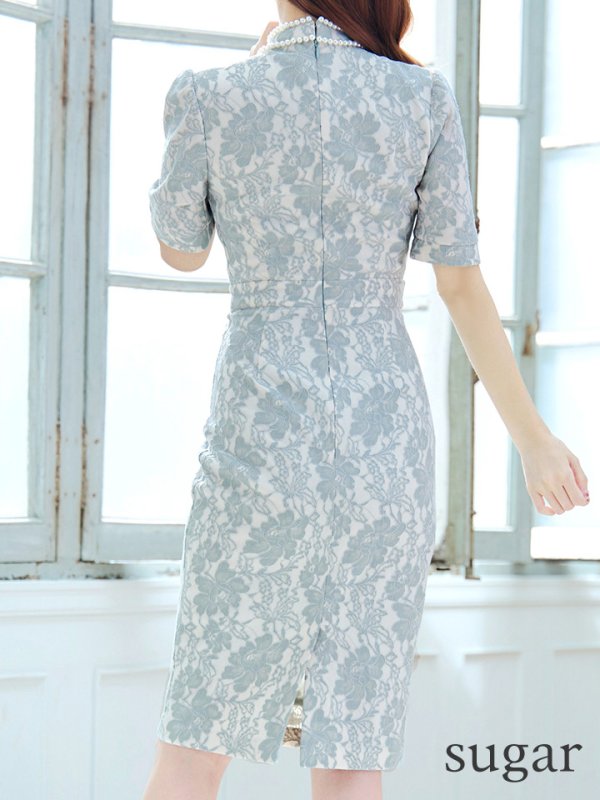 画像27: Lサイズあり【VANESSA HEART / ヴァネッサハート】【OF05】 総レース/ バストカットアウト/ 袖あり/ 半袖/ タイト/ 膝丈/ ミディアムドレス/ キャバドレス