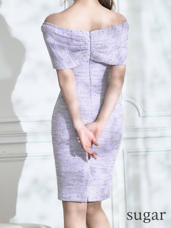 画像27: Lサイズあり【VANESSA HEART / ヴァネッサハート】【OF05】 オフショル/ ツイード/ ウエストレース/ ひざ丈/ タイト/ ミディアムドレス/ キャバドレス