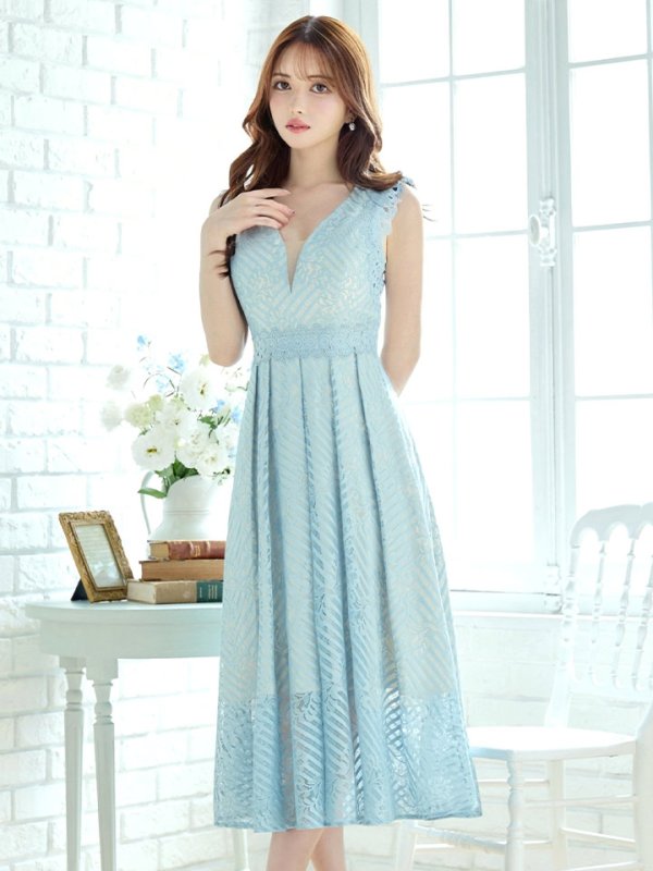 画像13: Lサイズあり【VANESSA HEART / ヴァネッサハート】【OF05】ノースリーブ/ シアー/ 総レース/ プリーツ/ ワンカラー/ ワンピース/ ミディアムドレス/ キャバドレス