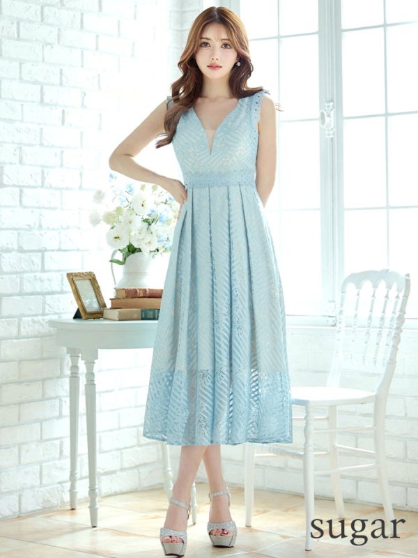 画像16: Lサイズあり【VANESSA HEART / ヴァネッサハート】【OF05】ノースリーブ/ シアー/ 総レース/ プリーツ/ ワンカラー/ ワンピース/ ミディアムドレス/ キャバドレス