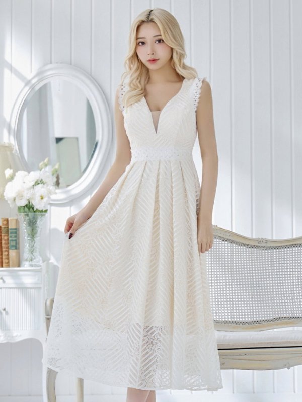 画像26: Lサイズあり【VANESSA HEART / ヴァネッサハート】【OF05】ノースリーブ/ シアー/ 総レース/ プリーツ/ ワンカラー/ ワンピース/ ミディアムドレス/ キャバドレス