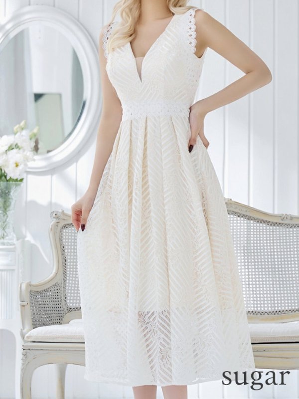 画像29: Lサイズあり【VANESSA HEART / ヴァネッサハート】【OF05】ノースリーブ/ シアー/ 総レース/ プリーツ/ ワンカラー/ ワンピース/ ミディアムドレス/ キャバドレス