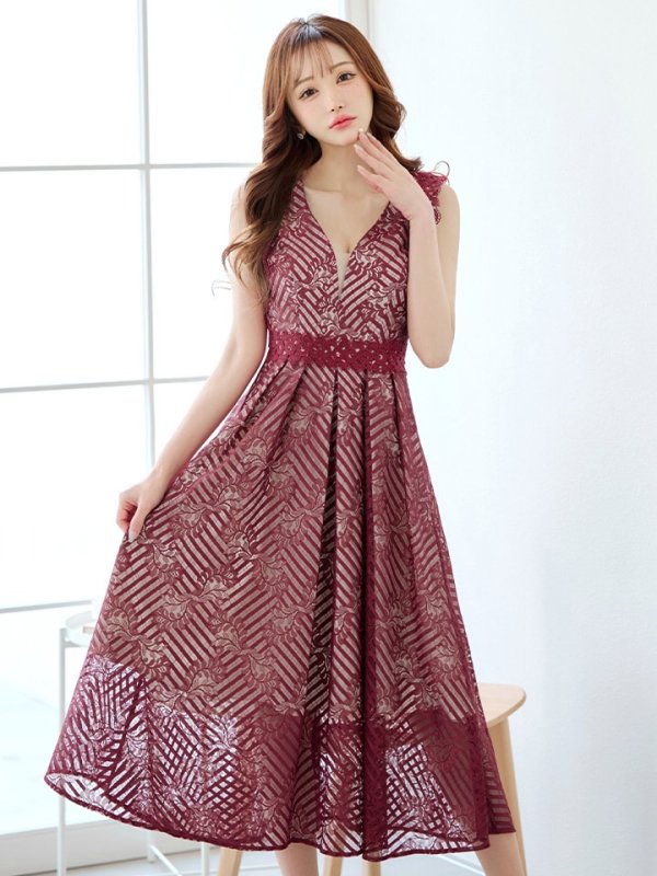 画像5: Lサイズあり【VANESSA HEART / ヴァネッサハート】【OF05】ノースリーブ/ シアー/ 総レース/ プリーツ/ ワンカラー/ ワンピース/ ミディアムドレス/ キャバドレス