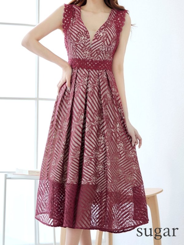 画像8: Lサイズあり【VANESSA HEART / ヴァネッサハート】【OF05】ノースリーブ/ シアー/ 総レース/ プリーツ/ ワンカラー/ ワンピース/ ミディアムドレス/ キャバドレス