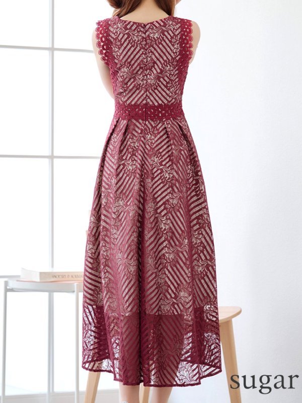 画像9: Lサイズあり【VANESSA HEART / ヴァネッサハート】【OF05】ノースリーブ/ シアー/ 総レース/ プリーツ/ ワンカラー/ ワンピース/ ミディアムドレス/ キャバドレス