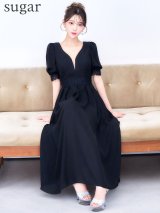 S-XLサイズあり【VANESSA HEART / ヴァネッサハート】【OF05】パフスリーブ/ スカラップレース/ バストシアー/ フレア/ ミモレ丈/ ワンピース/ ミディアムドレス/ キャバドレス