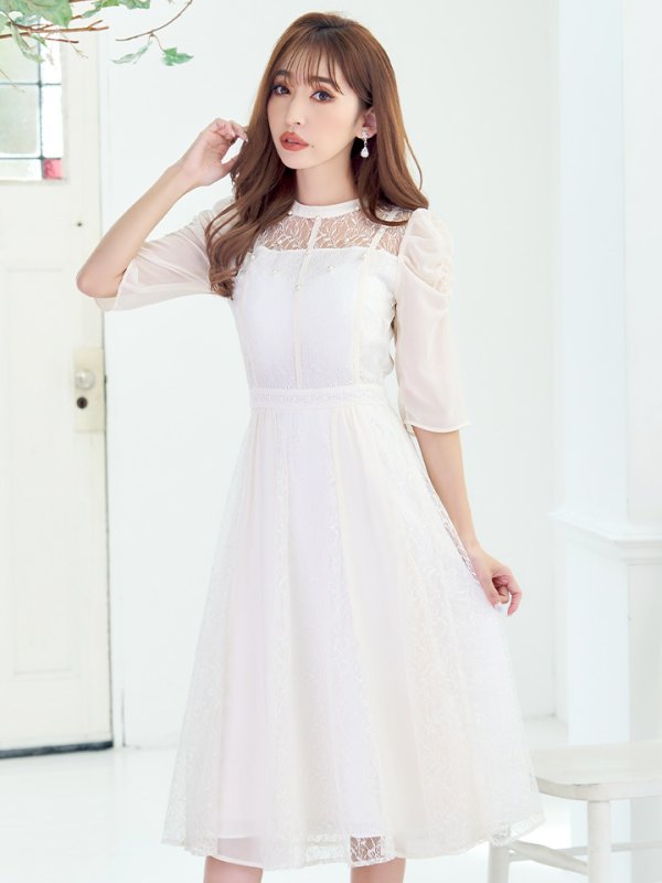 画像5: Lサイズあり【VANESSA HEART / ヴァネッサハート】【OF05】 パフスリーブ/ ベルスリーブ/ レース/ 袖あり/ 七分袖/ 長袖/ ミモレ丈/ ワンピース/ ミディアムドレス/ キャバドレス