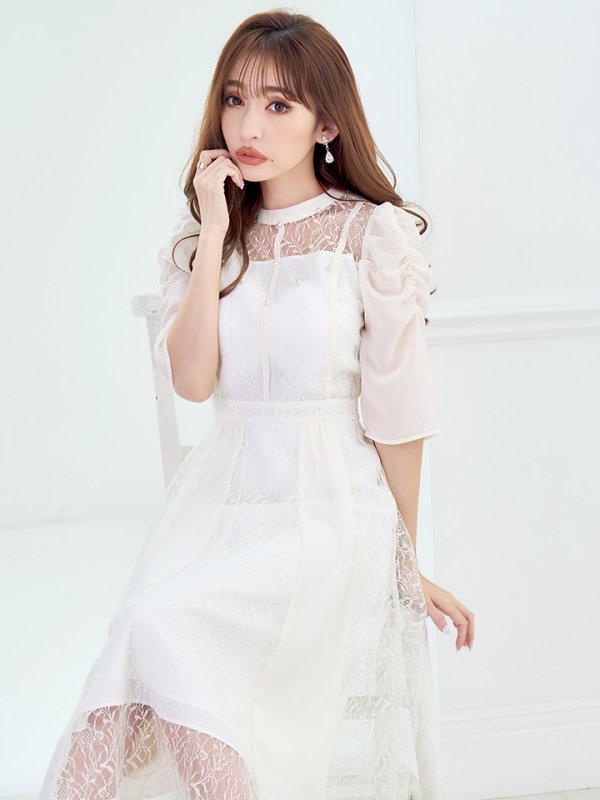 画像6: Lサイズあり【VANESSA HEART / ヴァネッサハート】【OF05】 パフスリーブ/ ベルスリーブ/ レース/ 袖あり/ 七分袖/ 長袖/ ミモレ丈/ ワンピース/ ミディアムドレス/ キャバドレス