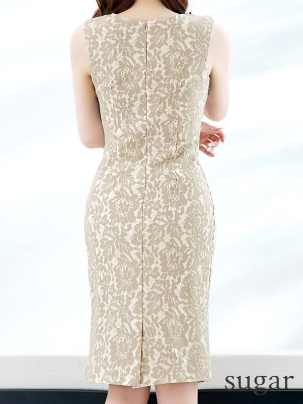 画像30: Lサイズあり【VANESSA HEART / ヴァネッサハート】【OF05】フラワーレース/ タック/ ノースリーブ/ バイカラー/ タイト/ ミディアムドレス/ ワンピース/ キャバドレス