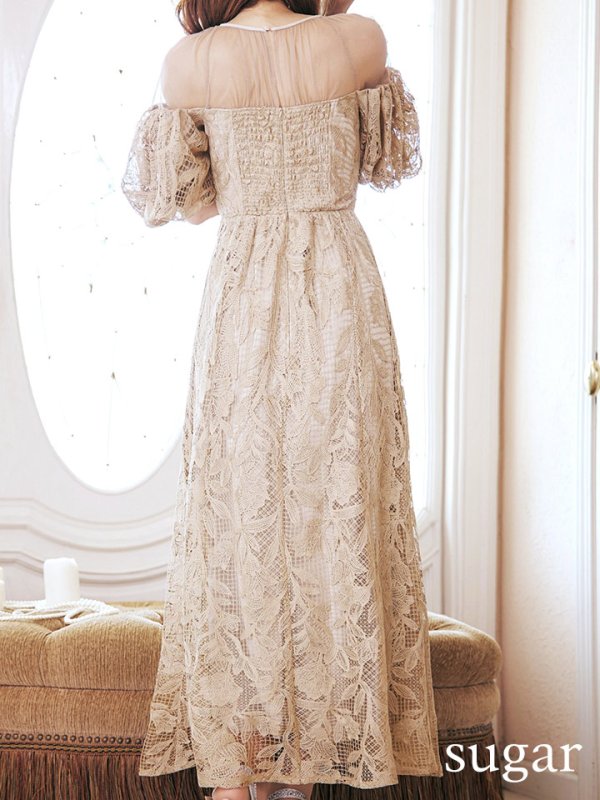 画像30: 【VANESSA HEART / ヴァネッサハート】【OF05】 シアー/ 切替/ レース/ 袖あり/ パフスリーブ/ 膝丈/ フレア/ ミディアムドレス/ キャバドレス