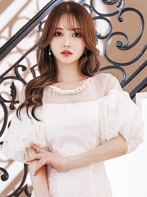 画像17: 【VANESSA HEART / ヴァネッサハート】【OF05】 シアー/ 切替/ レース/ 袖あり/ パフスリーブ/ 膝丈/ フレア/ ミディアムドレス/ キャバドレス