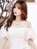 画像15: 【VANESSA HEART / ヴァネッサハート】【OF05】 シアー/ 切替/ レース/ 袖あり/ パフスリーブ/ 膝丈/ フレア/ ミディアムドレス/ キャバドレス