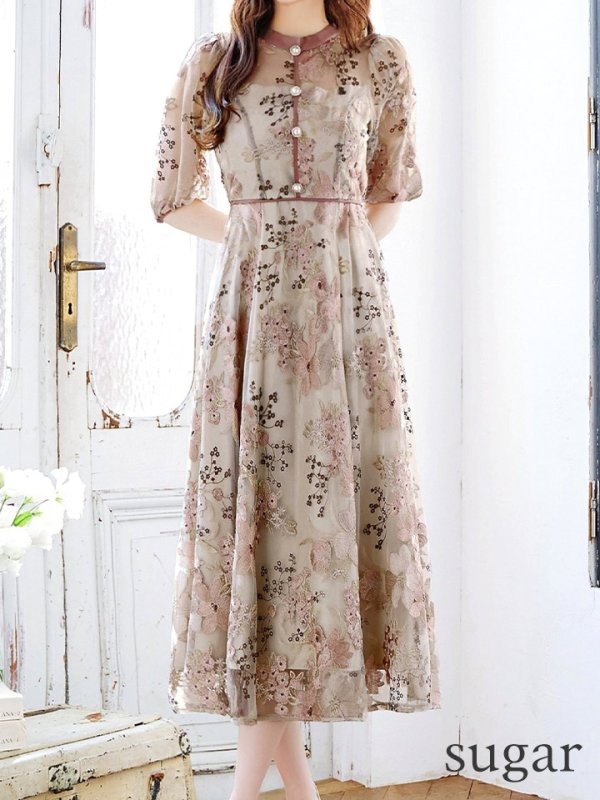 画像17: Lサイズあり【VANESSA HEART / ヴァネッサハート】【OF05】 フラワーレース/ 半袖/ 袖あり/ Aライン/ フレア/ ワンピース/ ミディアムドレス/ キャバドレス