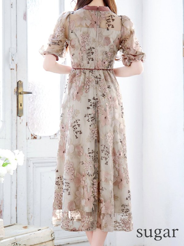 画像18: Lサイズあり【VANESSA HEART / ヴァネッサハート】【OF05】 フラワーレース/ 半袖/ 袖あり/ Aライン/ フレア/ ワンピース/ ミディアムドレス/ キャバドレス