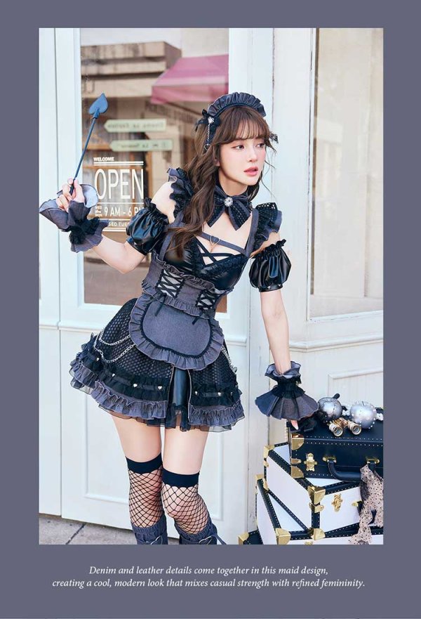 画像5: 【即日発送】レザーエッジデニムメイド【Malymoon/マリームーン】【ハロウィンコスプレ12点セット】【フリーサイズ/ワンカラー】[HC03]