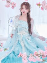 【送料無料！】【ハロウィン】アイスブルー刺繍ロングシフォン漢服セット【コスプレ3点SET】【Fサイズ】【一部予約/8月下旬発送予定】[OF04]
