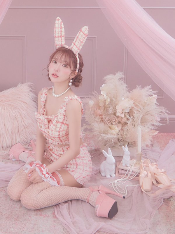 画像10: 【SALE!!】【即日発送】【ハロウィン】ツイードバニーリボンセットアップ（パンツ）【コスプレ6点セット】 【XS-Mサイズ/2カラー】[OF04]