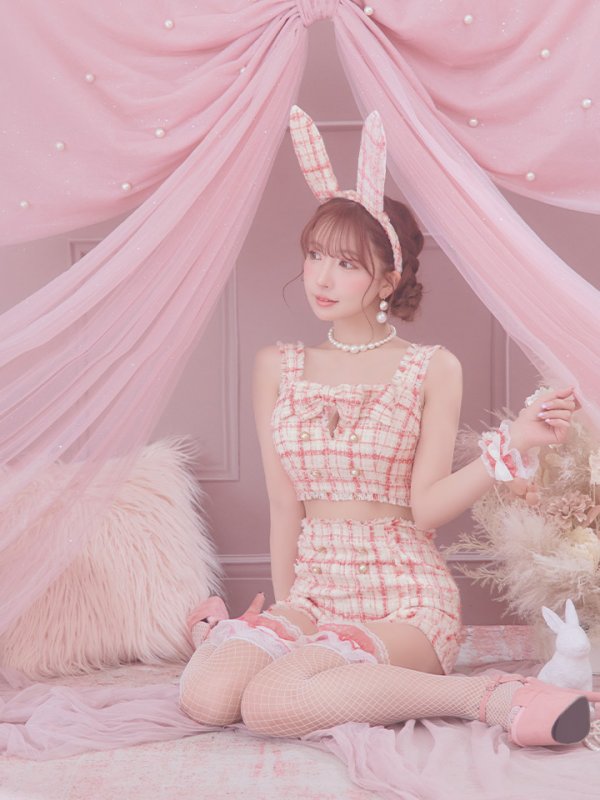 画像12: 【SALE!!】【即日発送】【ハロウィン】ツイードバニーリボンセットアップ（パンツ）【コスプレ6点セット】 【XS-Mサイズ/2カラー】[OF04]