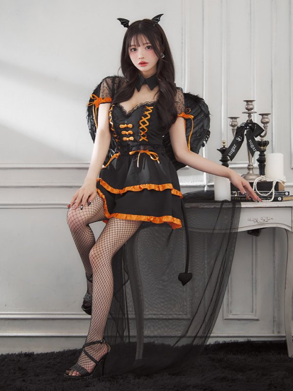 画像3: 【SALE!!】【即日発送！】【ハロウィン】レースアップデビルスカートセットアップ 【コスプレ6点セット】[HC03-H]