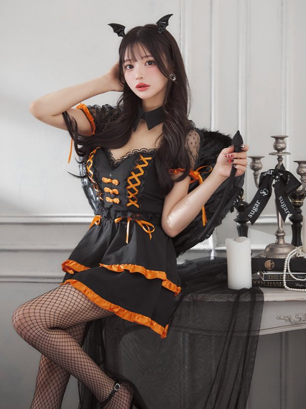 画像6: 【SALE!!】【即日発送！】【ハロウィン】レースアップデビルスカートセットアップ 【コスプレ6点セット】[HC03-H]