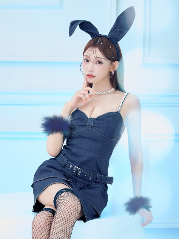 画像1: 【即日発送！】【ハロウィン】 バニーデニムワンピース【コスプレ5点セット】 【XS-Lサイズ/1カラー】[YMT]