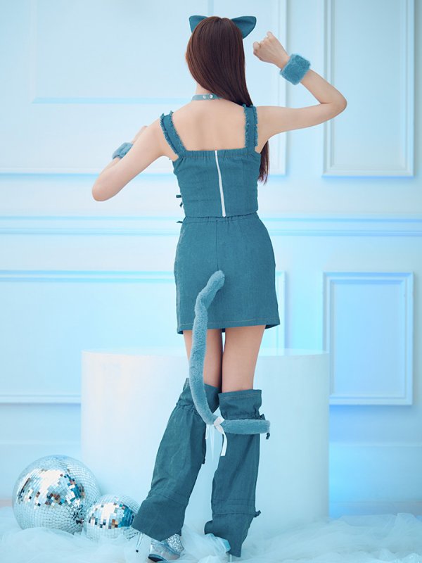 画像9: 【SALE!!】【即日発送！】【ハロウィン】 キャットデニムセットアップ 【コスプレ6点セット】 【XS-Lサイズ/1カラー】[OF04]