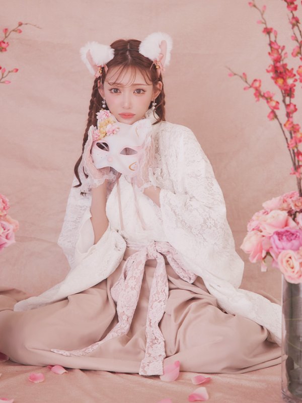 画像3: 【即日発送！】【ハロウィン】猫巫女レース袴 【コスプレ5点セット】 【FREEサイズ/2カラー】[HC03-OMN]