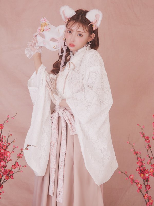 画像4: 【即日発送！】【ハロウィン】猫巫女レース袴 【コスプレ5点セット】 【FREEサイズ/2カラー】[HC03-OMN]