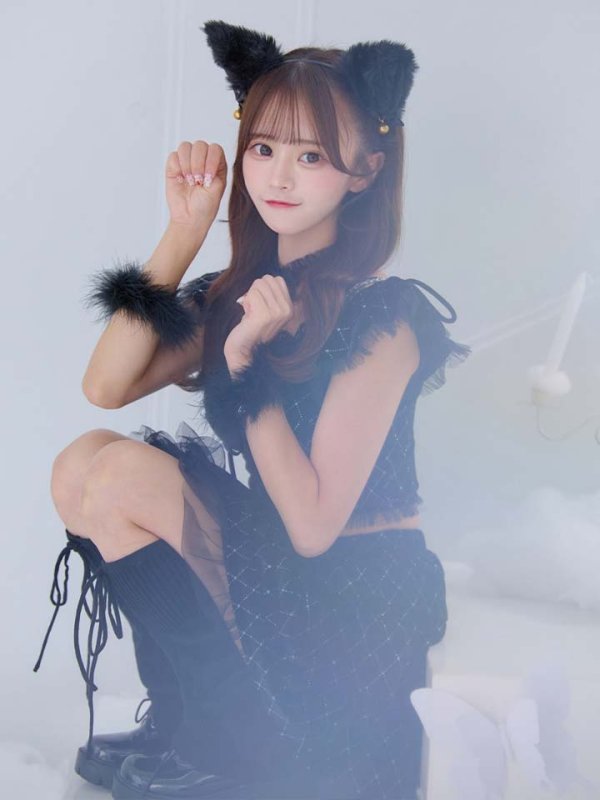 画像1: 【即日発送】【ハロウィン】キャットオフショルビジューセットアップ【コスプレ6点セット】【XS-Lサイズ/3カラー】[OF04]
