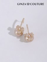 【アクセサリー：ピアス】【ERUKEI エルケイ】フラワーモチーフビジュー＆パールピアス[OF02]