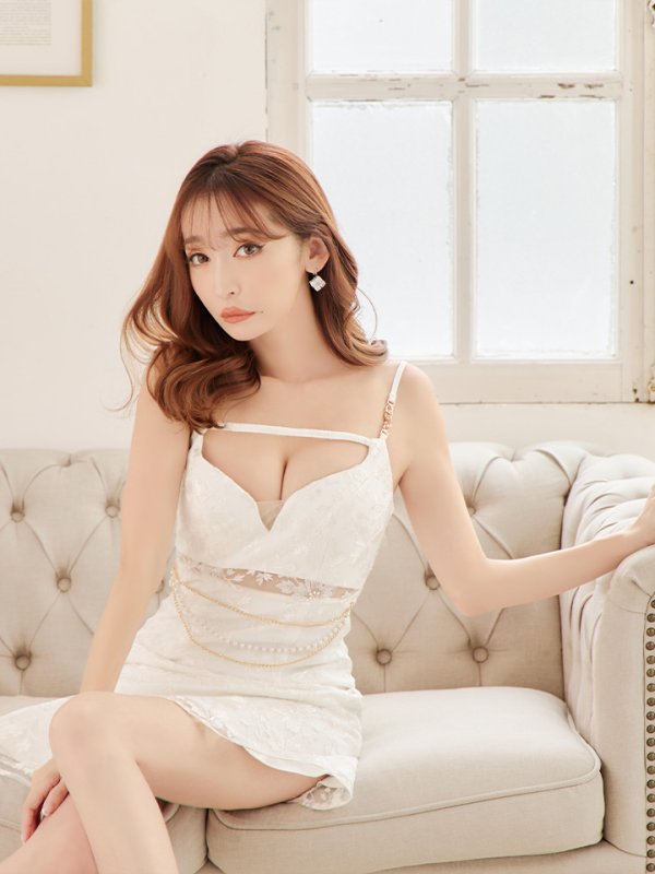 画像7: 【Jessica/ジェシカ】 フラワーレース/ ゴールドチェーン/ キャミソール/ 裾フリル/ アシンメトリー/ フレア/ Aライン/ ミニドレス/ キャバドレス【HC03】