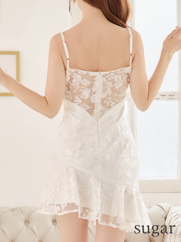 画像10: 【Jessica/ジェシカ】 フラワーレース/ ゴールドチェーン/ キャミソール/ 裾フリル/ アシンメトリー/ フレア/ Aライン/ ミニドレス/ キャバドレス【HC03】