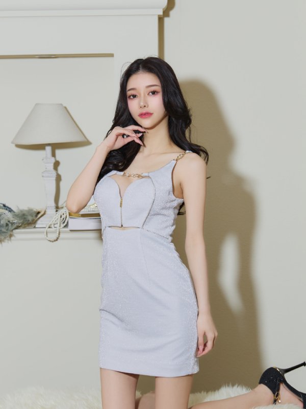 画像4: 【Jessica/ジェシカ】ビジューライン/ デザインバックル/ ラメ/ フロントジッパー/ ノースリーブ/ カットアウト/ タイト/ ミニドレス/ キャバドレス【HC03】