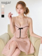 【Jessica/ジェシカ】ビジュー/ パイピング/ リボンモチーフ/ フロントジップ/ キャミ/ ノースリーブ/ フレア/ セットアップ/ ミニドレス/ キャバドレス【HC03】