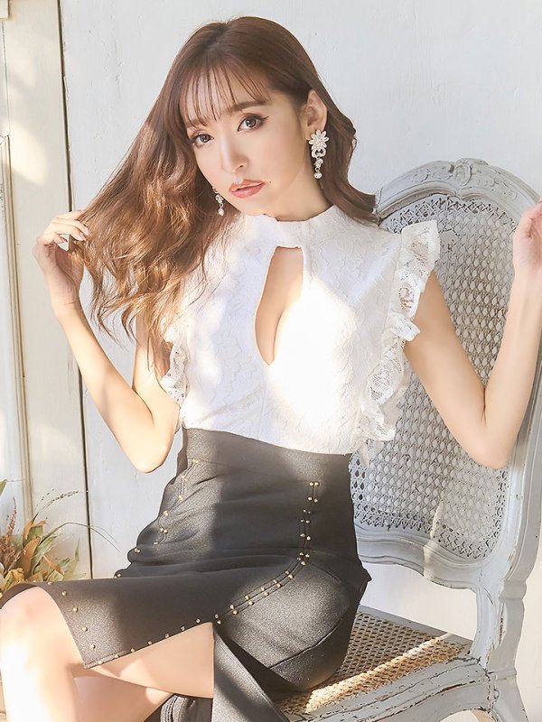 画像5: XS-Lサイズあり【Jessica/ジェシカ】カットアウト/バイカラー/ フラワーレース/ ストレッチ/ タイト/ ひざ丈/ミディアム/ミニドレス/ キャバドレス【HC03】