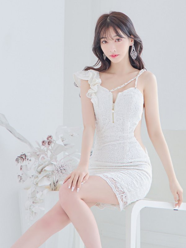 画像3: 【Kylie/カイリー】総レース/ バストジップ/ フリルショルダー/ ワンカラー/ サイドシアー/ タイト/ ミニドレス/ キャバドレス【HC03】