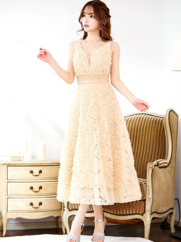 画像18: Lサイズあり【CLEO CLOE/ クレオ クロエ】 パーティードレス/ ステージドレス/ イベントドレス/ 立体フラワー/ バストシアー/ フレア/ ミモレ丈/ ミディアムドレス long[OF05]