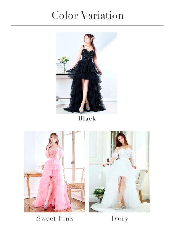 画像25: Lサイズあり【CLEO CLOE/ クレオ クロエ】パーティードレス/ ステージドレス/ イベントドレス/ 立体フラワー/ フリル/ キャミソール/ 2way/ オフショル/ 袖付き/ テールカット/ フレア/ セットアップ/ ロングドレス long[OF05]